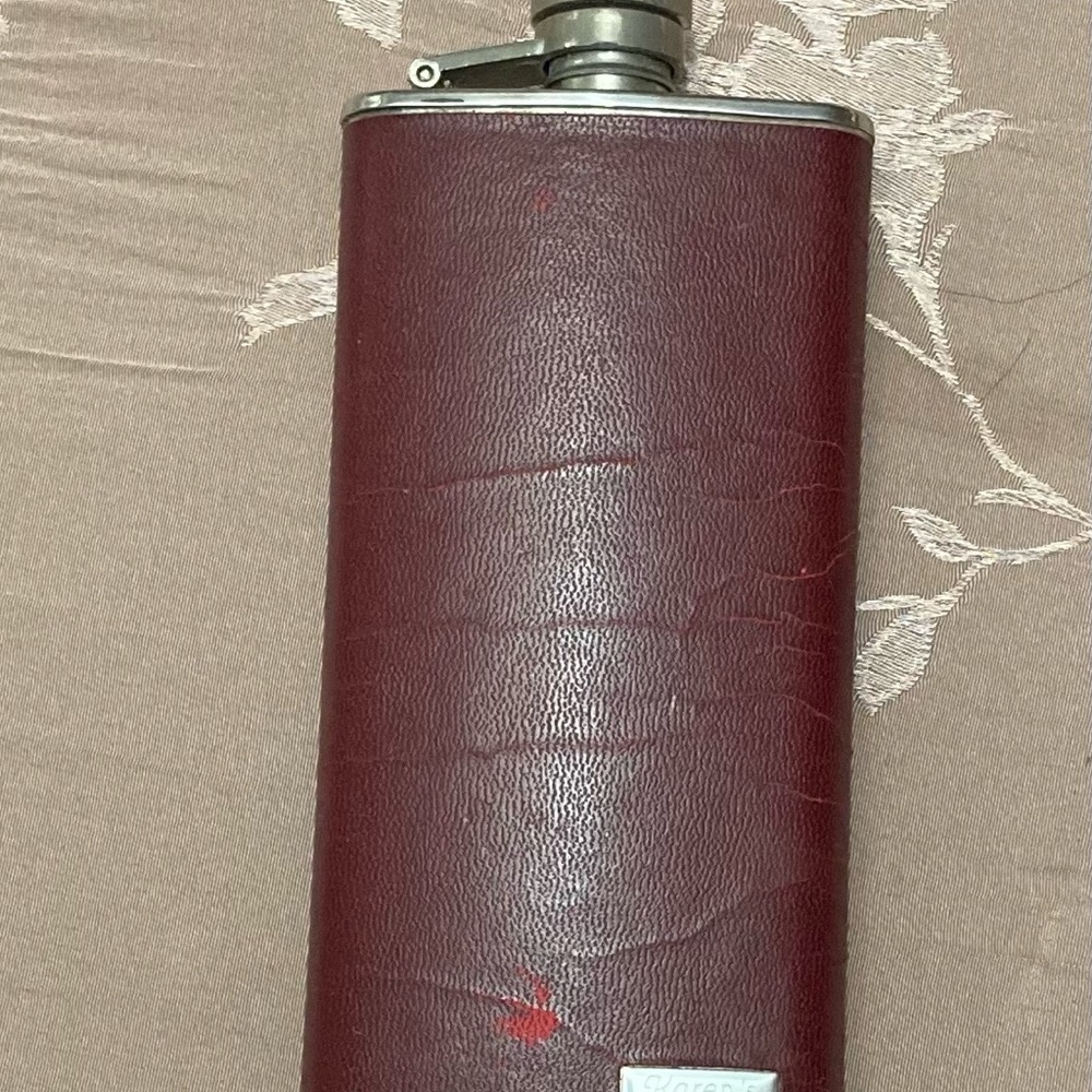 SOLD! Woman’s Red & Chrome Flask